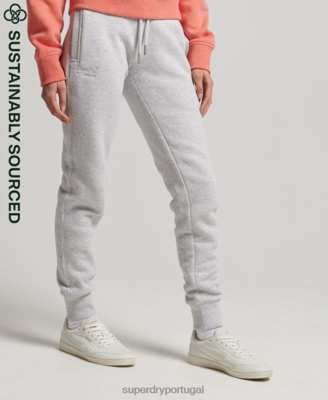 jogger vintage de algodão orgânico com logo bordado mulheres cinza claro roupas Superdry 2208H3924