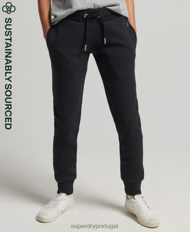 jogger vintage de algodão orgânico com logo bordado mulheres preto roupas Superdry 2208H3927