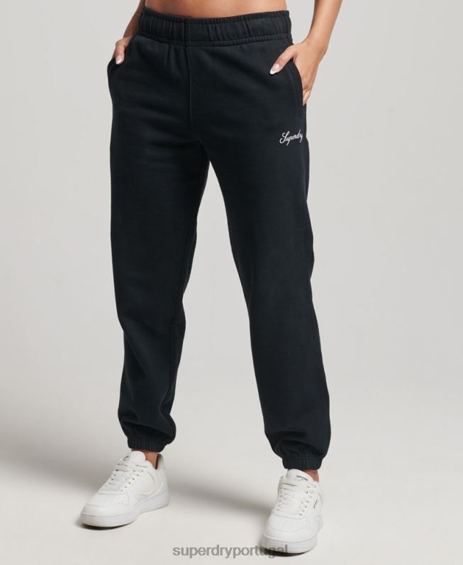 joggers bordados boyfriend hereditários mulheres preto roupas Superdry 2208H6602