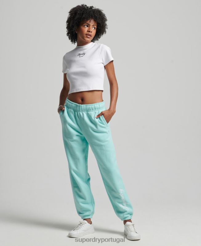 joggers de namorado gráfico de script mulheres azul roupas Superdry 2208H6591