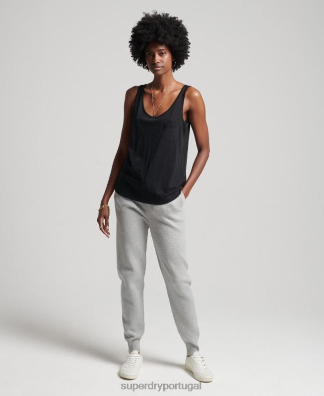 joggers essenciais de algodão orgânico mulheres cinza claro roupas Superdry 2208H6663