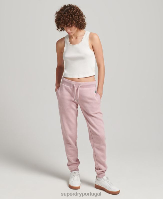 joggers essenciais de algodão orgânico mulheres rosa roupas Superdry 2208H6597