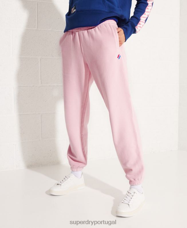 joggers essenciais de código de algodão orgânico mulheres rosa roupas Superdry 2208H6599