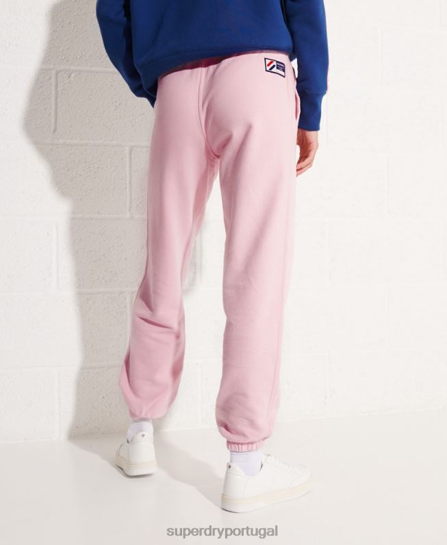 joggers essenciais de código de algodão orgânico mulheres rosa roupas Superdry 2208H6599
