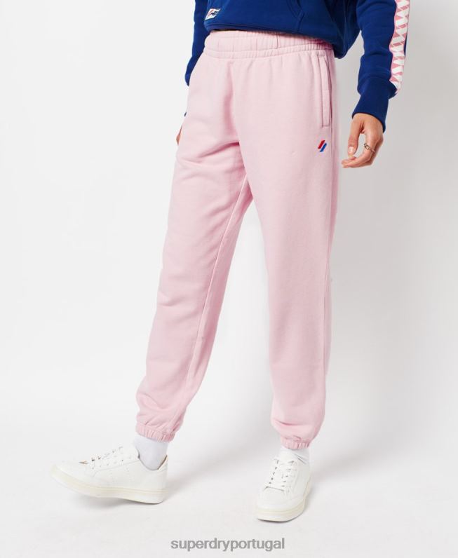 joggers essenciais de código de algodão orgânico mulheres rosa roupas Superdry 2208H6599