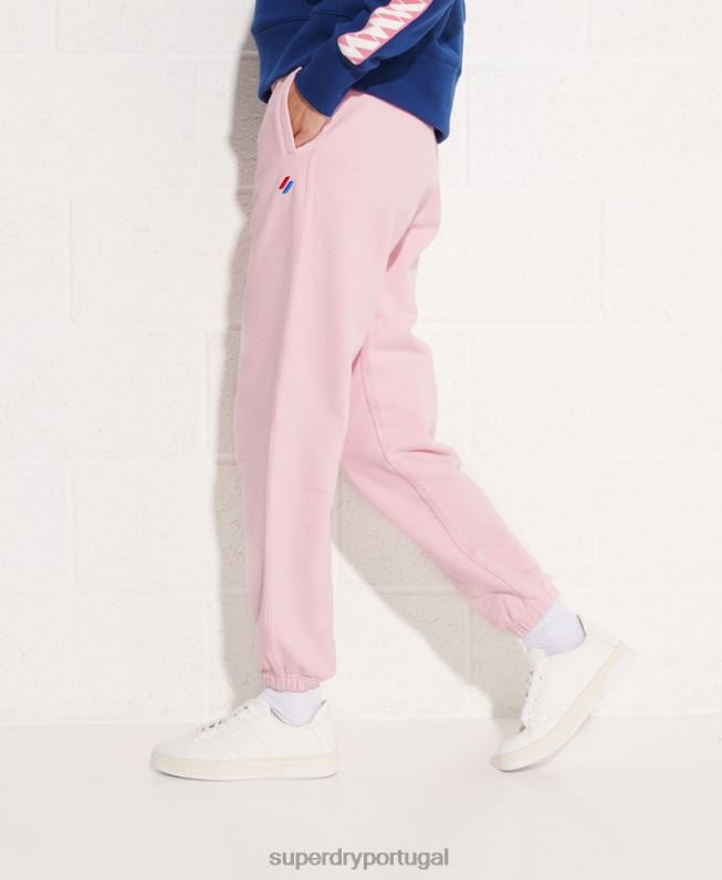 joggers essenciais de código de algodão orgânico mulheres rosa roupas Superdry 2208H6599