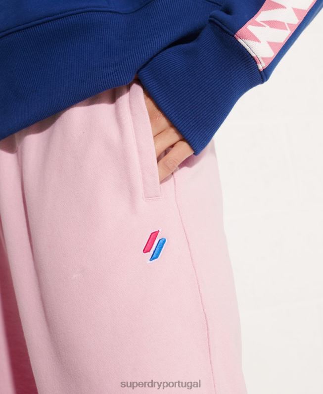 joggers essenciais de código de algodão orgânico mulheres rosa roupas Superdry 2208H6599