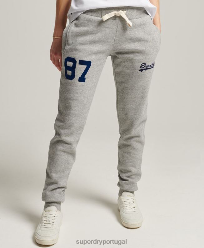 joggers universitários com logo vintage mulheres cinza roupas Superdry 2208H6656
