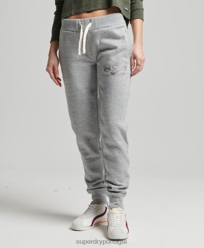 joggers universitários estilo script vintage mulheres cinza roupas Superdry 2208H6578