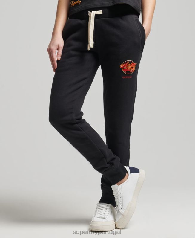 joggers universitários vintage mulheres preto roupas Superdry 2208H6571