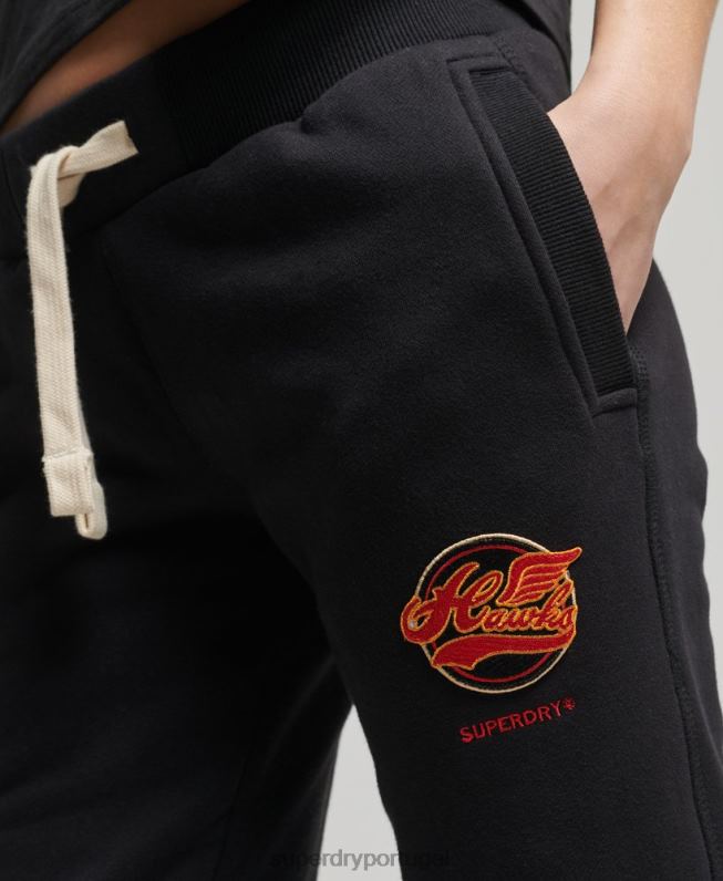 joggers universitários vintage mulheres preto roupas Superdry 2208H6571