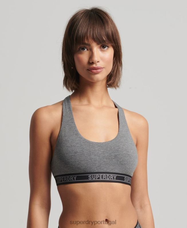bralette cropped de algodão orgânico mulheres cinza escuro roupas Superdry 2208H4316