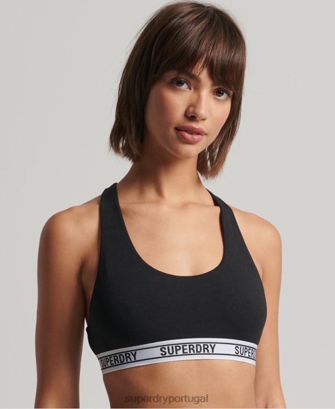 bralette cropped de algodão orgânico mulheres preto roupas Superdry 2208H4338