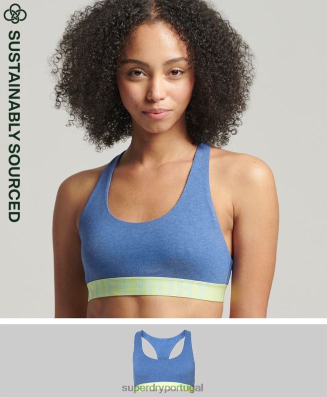bralette de algodão orgânico com logotipo grande mulheres azul roupas Superdry 2208H4277