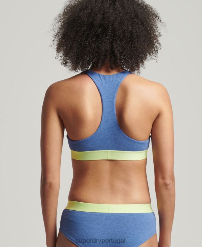 bralette de algodão orgânico com logotipo grande mulheres azul roupas Superdry 2208H4277