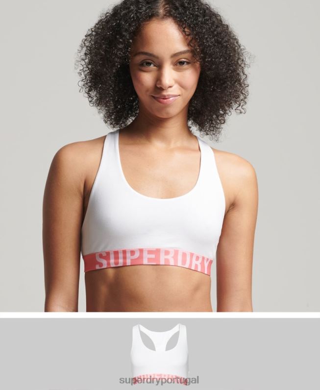 bralette de algodão orgânico com logotipo grande mulheres branco roupas Superdry 2208H4275