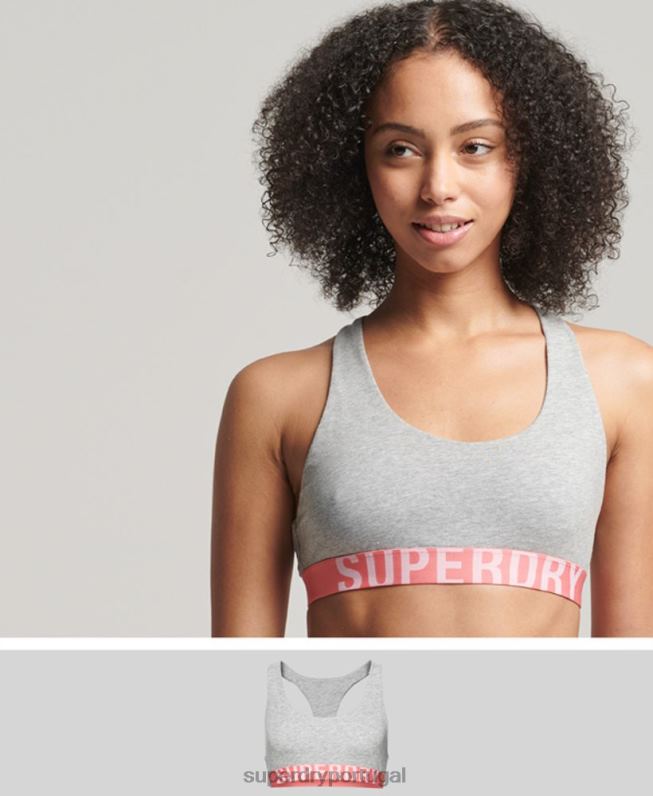 bralette de algodão orgânico com logotipo grande mulheres cinza claro roupas Superdry 2208H6622