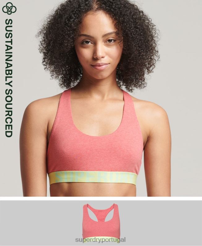 bralette de algodão orgânico com logotipo grande mulheres coral roupas Superdry 2208H4214
