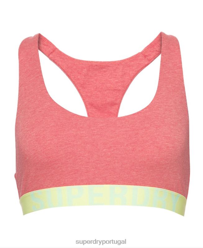 bralette de algodão orgânico com logotipo grande mulheres coral roupas Superdry 2208H4214