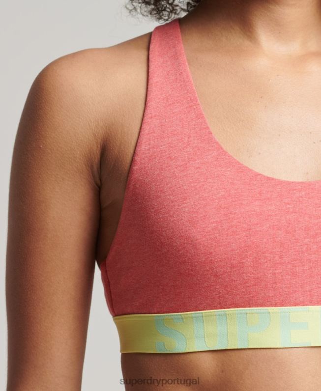 bralette de algodão orgânico com logotipo grande mulheres coral roupas Superdry 2208H4214