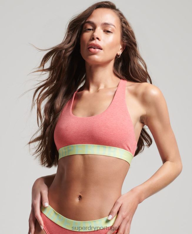 bralette de algodão orgânico com logotipo grande mulheres coral roupas Superdry 2208H4278