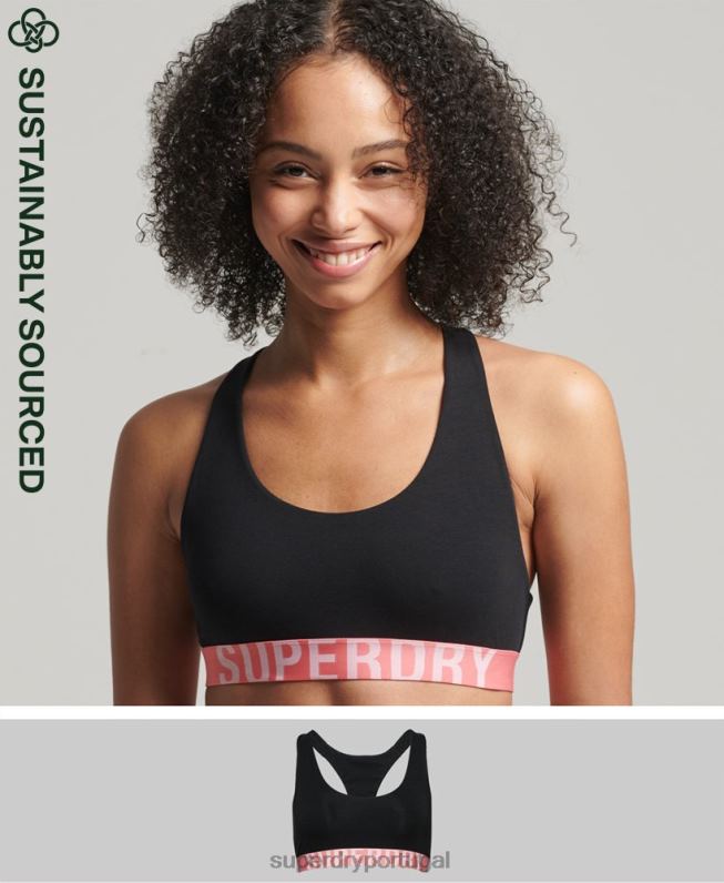 bralette de algodão orgânico com logotipo grande mulheres preto roupas Superdry 2208H4219