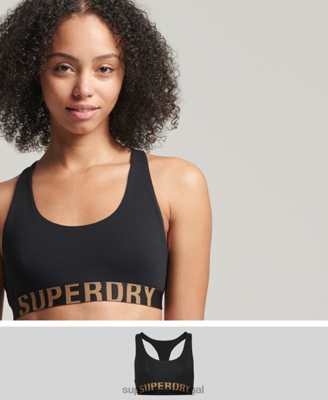 bralette de algodão orgânico com logotipo grande mulheres preto roupas Superdry 2208H6565