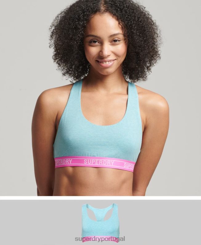 bralette de algodão orgânico com vários logos mulheres azul roupas Superdry 2208H6572