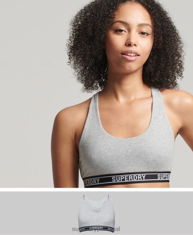 bralette de algodão orgânico com vários logos mulheres cinza claro roupas Superdry 2208H6559
