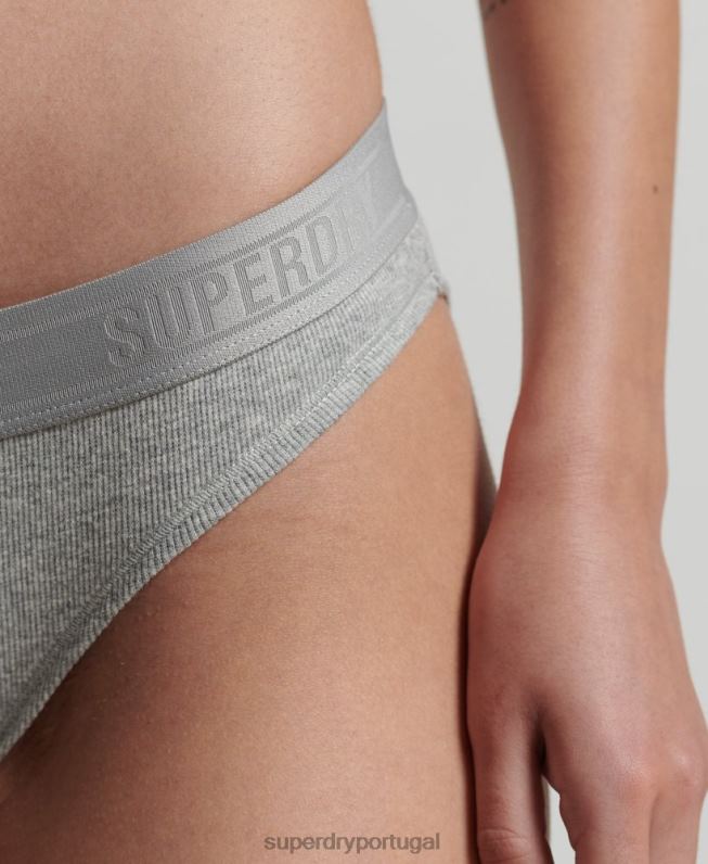 cueca de biquíni com nervuras de algodão orgânico mulheres cinza roupas Superdry 2208H4342