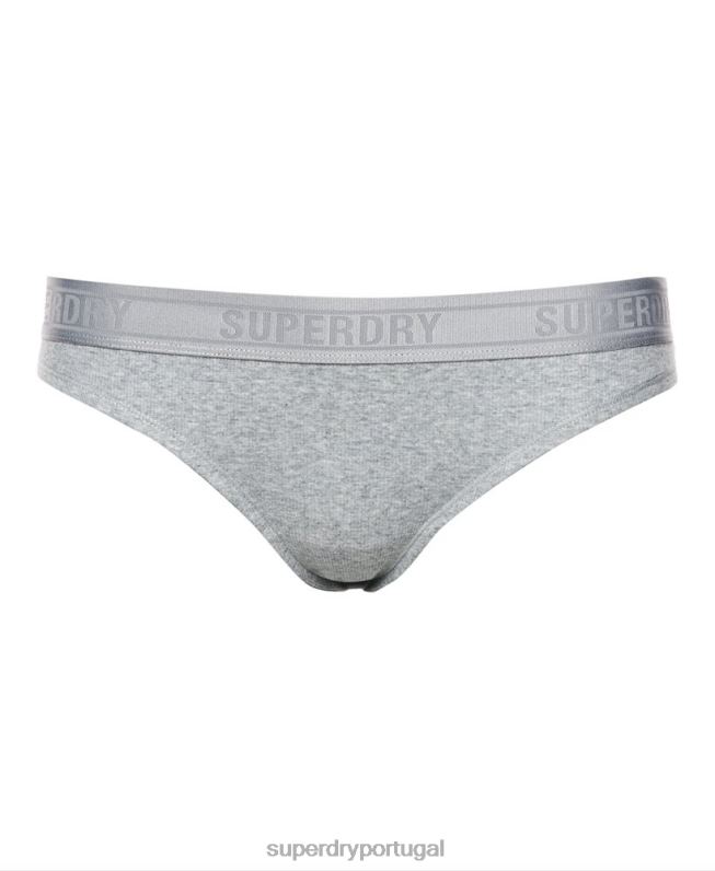 cueca de biquíni com nervuras de algodão orgânico mulheres cinza roupas Superdry 2208H4342