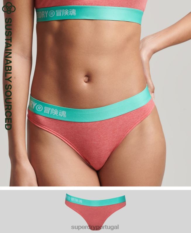 cueca de biquíni de algodão orgânico com logo offset mulheres coral roupas Superdry 2208H6566