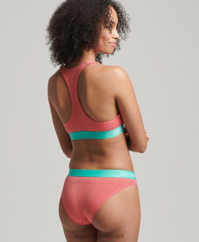 cueca de biquíni de algodão orgânico com logo offset mulheres coral roupas Superdry 2208H6566