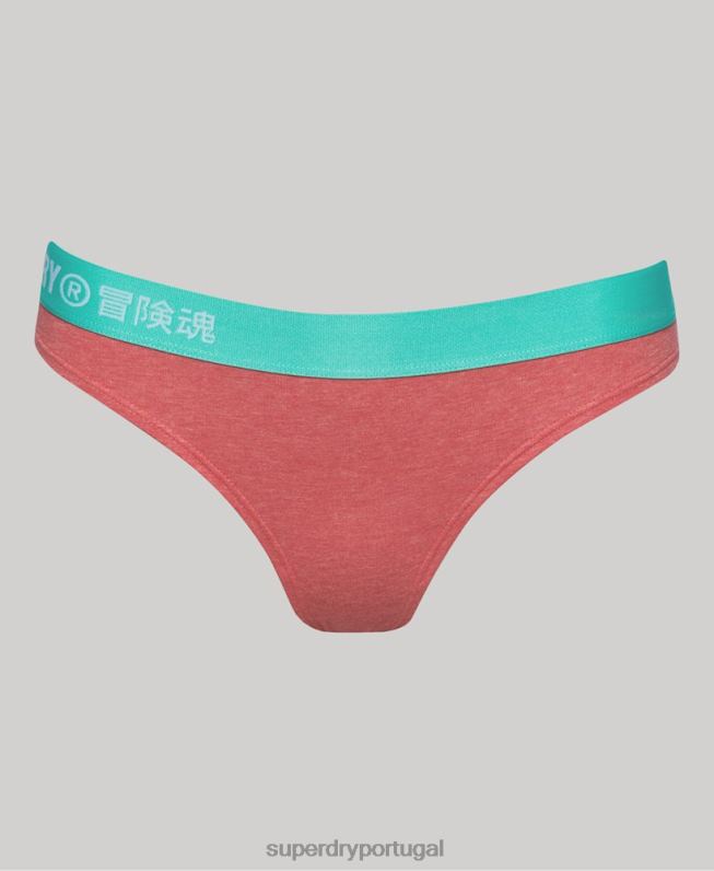 cueca de biquíni de algodão orgânico com logo offset mulheres coral roupas Superdry 2208H6566