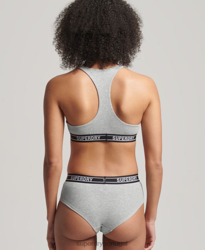cueca hipster de algodão orgânico com vários logos mulheres cinza claro roupas Superdry 2208H6558