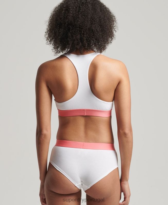 cueca hipster de logo grande de algodão orgânico mulheres branco roupas Superdry 2208H6567