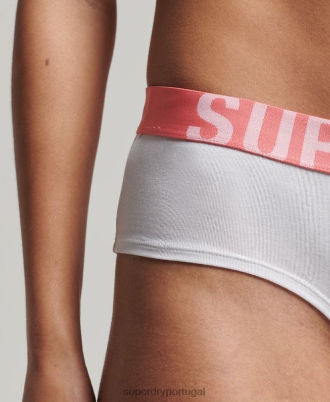 cueca hipster de logo grande de algodão orgânico mulheres branco roupas Superdry 2208H6567
