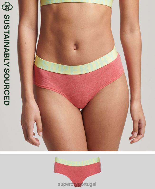 cueca hipster de logo grande de algodão orgânico mulheres coral roupas Superdry 2208H4319
