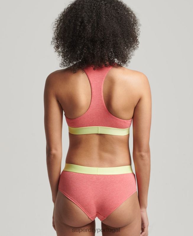 cueca hipster de logo grande de algodão orgânico mulheres coral roupas Superdry 2208H4319