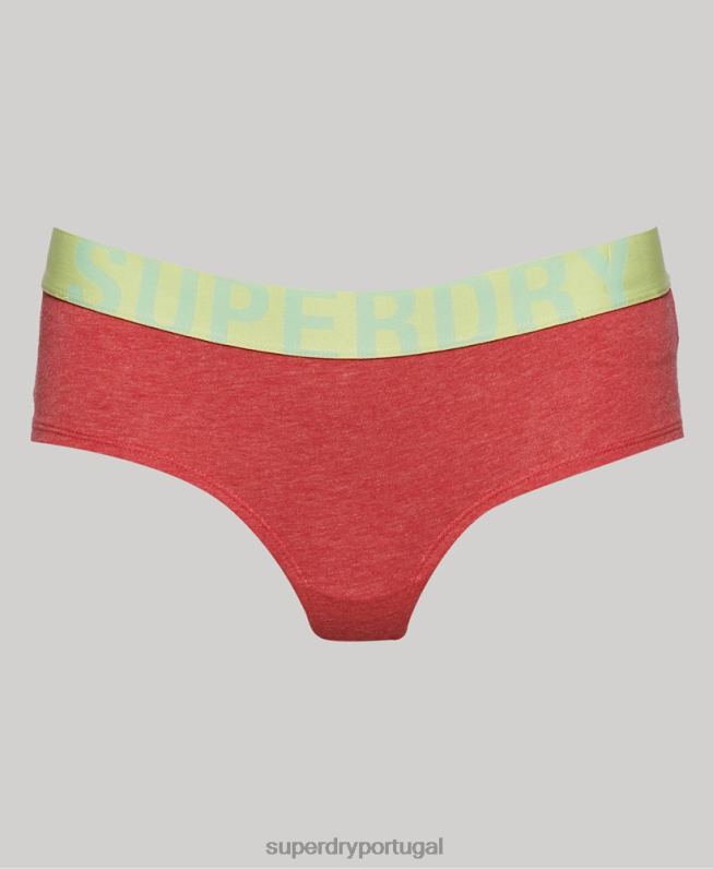 cueca hipster de logo grande de algodão orgânico mulheres coral roupas Superdry 2208H4319