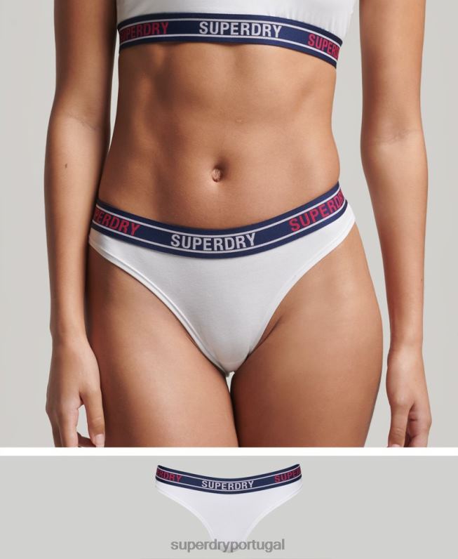 cuecas de biquíni de algodão orgânico multi logo mulheres branco roupas Superdry 2208H6627