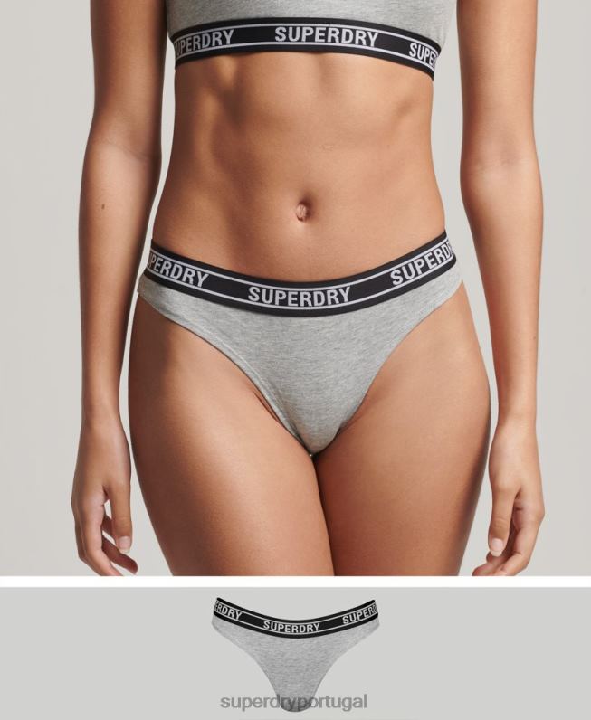 cuecas de biquíni de algodão orgânico multi logo mulheres cinza claro roupas Superdry 2208H6664