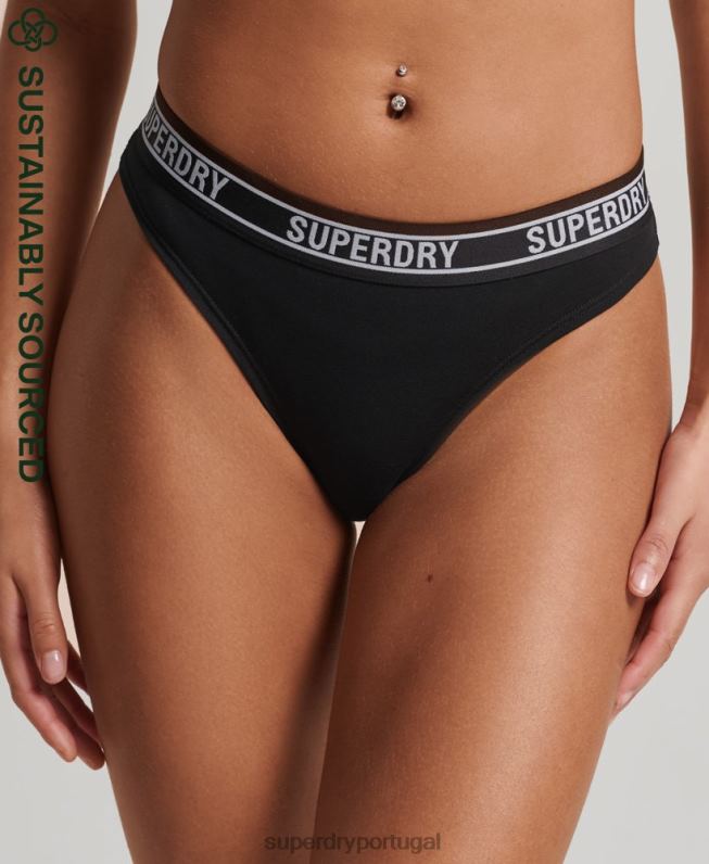 cuecas de biquíni de algodão orgânico multi logo mulheres preto roupas Superdry 2208H6543