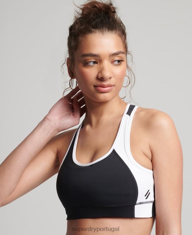 sutiã assimétrico de treino mulheres preto roupas Superdry 2208H6346