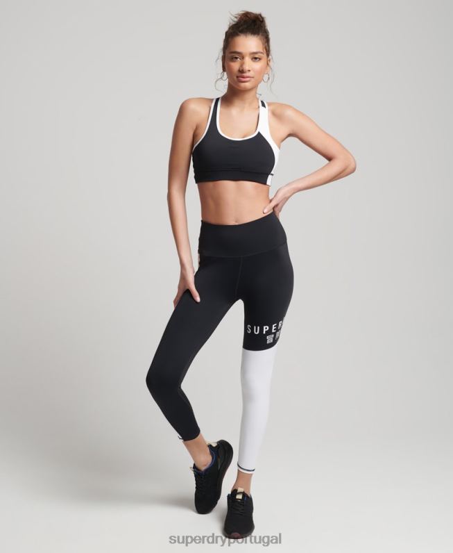 sutiã assimétrico de treino mulheres preto roupas Superdry 2208H6346