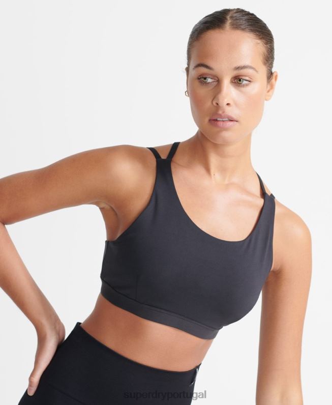 sutiã cruzado nas costas mulheres preto roupas Superdry 2208H4209