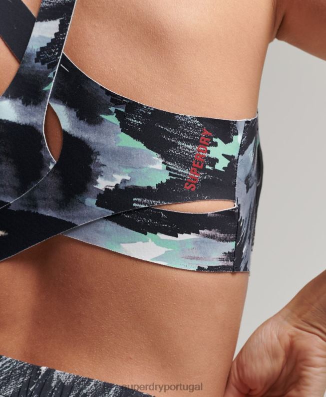 sutiã de corrida mulheres cinza escuro roupas Superdry 2208H6315