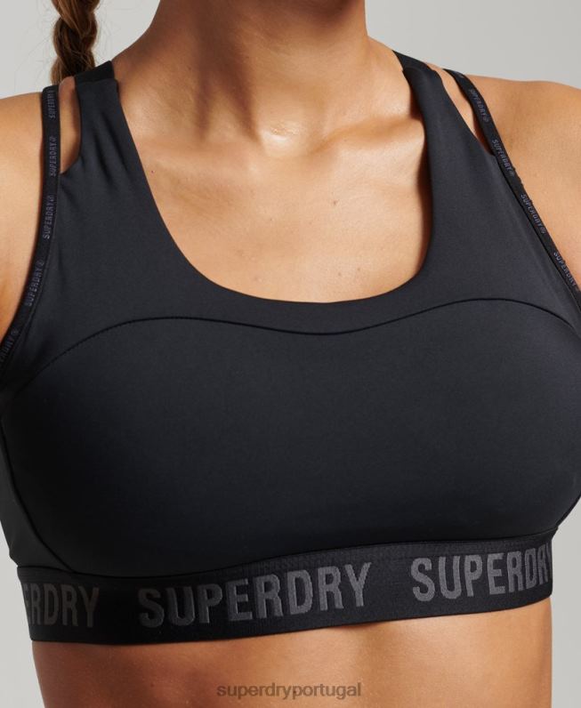 sutiã de corrida mulheres preto roupas Superdry 2208H6323