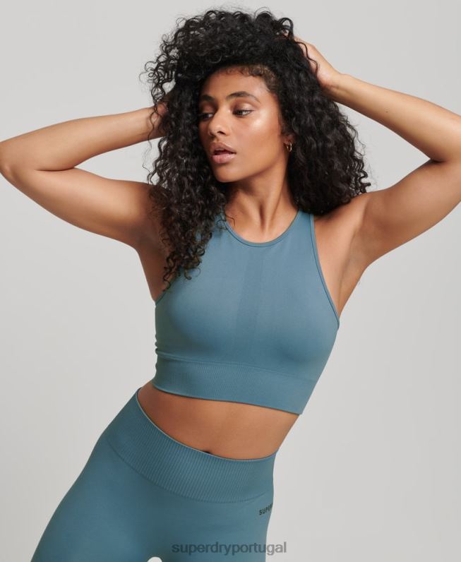 sutiã de impacto médio sem costura central mulheres azul roupas Superdry 2208H4178