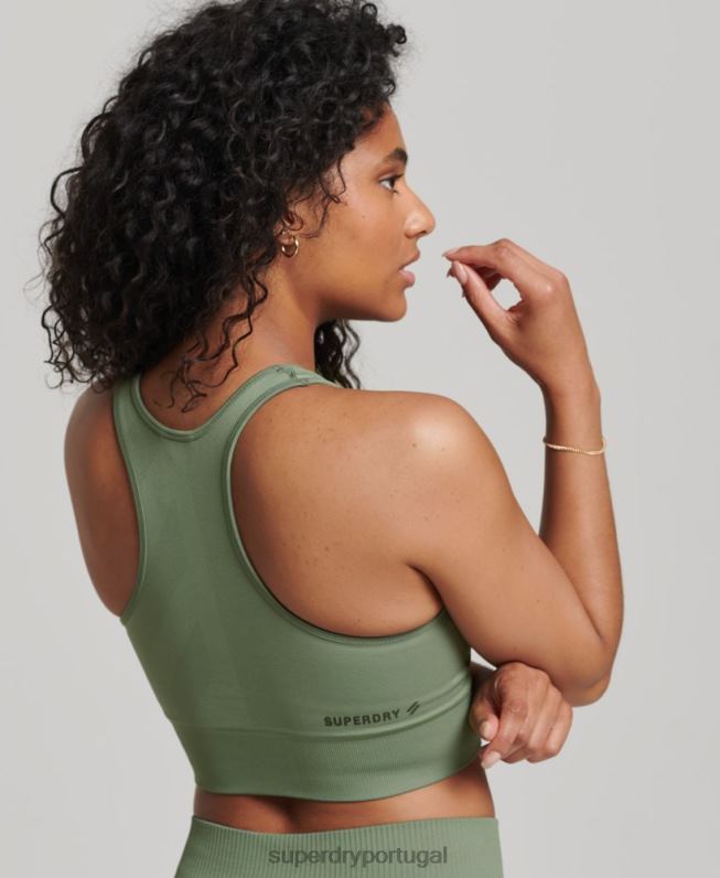 sutiã de impacto médio sem costura central mulheres verde roupas Superdry 2208H4169